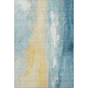 HomeRoots 10' X 14' Teal and Gold Abstract Area Rug - Washable, Stain-Resistant, UV Protected for Modern Homes 705545