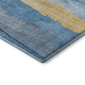 HomeRoots 5' X 8' Vibrant Blue and Gold Abstract Washable Area Rug with UV Protection for Family Spaces 705547