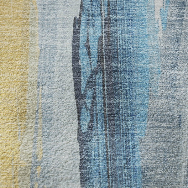 HomeRoots 5' X 8' Vibrant Blue and Gold Abstract Washable Area Rug with UV Protection for Family Spaces 705547
