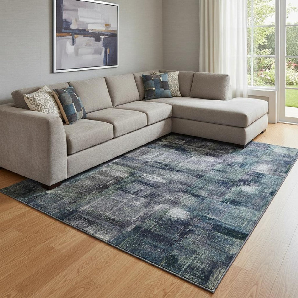 HomeRoots 8' X 10' Blue and Gold Abstract Area Rug - Washable, UV-Protected, Stylish & Kid-Pet Friendly Design! 705549
