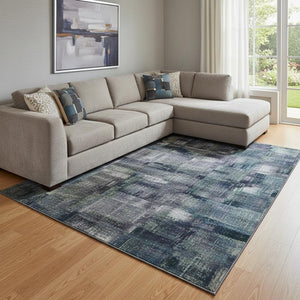 HomeRoots 8' X 10' Blue and Gold Abstract Area Rug - Washable, UV-Protected, Stylish & Kid-Pet Friendly Design! 705549