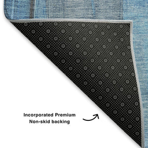 HomeRoots 8' X 10' Blue and Gold Abstract Area Rug - Washable, UV-Protected, Stylish & Kid-Pet Friendly Design! 705549