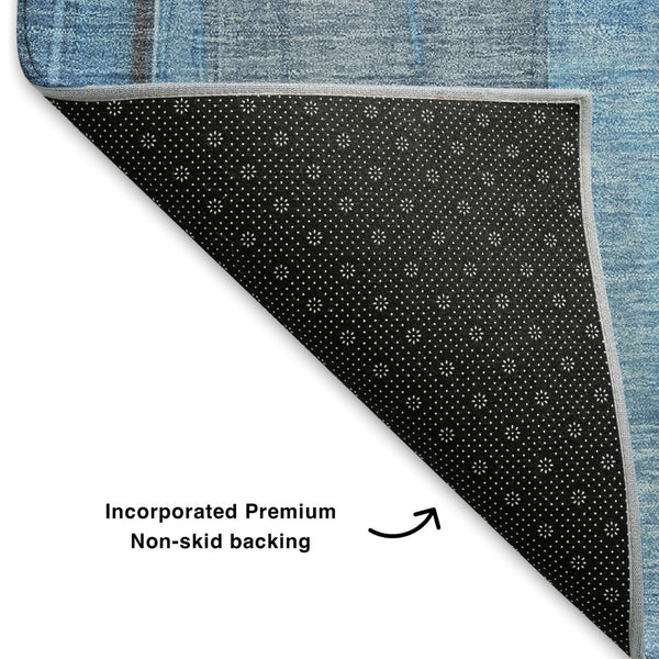 HomeRoots 8' X 10' Blue and Gold Abstract Area Rug - Washable, UV-Protected, Stylish & Kid-Pet Friendly Design! 705549