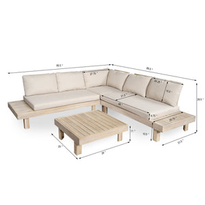 English Elm Christopher Knight Home® - Topia Acacia 4-Piece Outdoor Sectional Set With Cushions, Built-In Tables & Weather-Resistant Design N773OS00050S