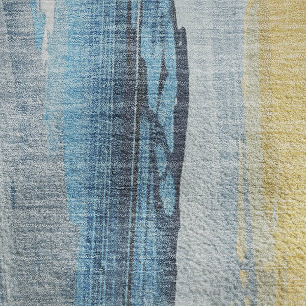 HomeRoots 9' X 12' Blue and Gold Abstract Area Rug - Washable, UV Protected, Durable & Stylish for Any Space 705550