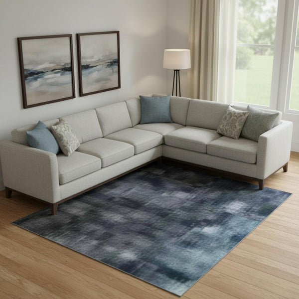 HomeRoots 10' Blue and Gold Abstract Washable Area Rug - Stylish, UV-Protected, Stain-Resistant, Easy-Care Design 705551