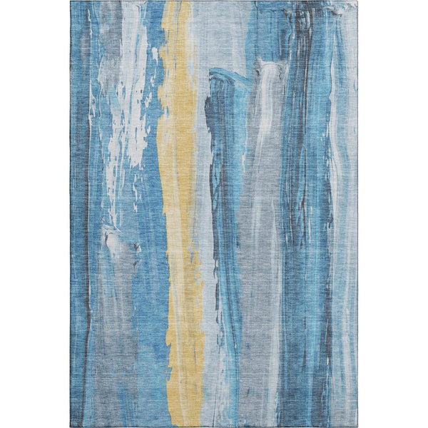 HomeRoots 10' Blue and Gold Abstract Washable Area Rug - Stylish, UV-Protected, Stain-Resistant, Easy-Care Design 705551