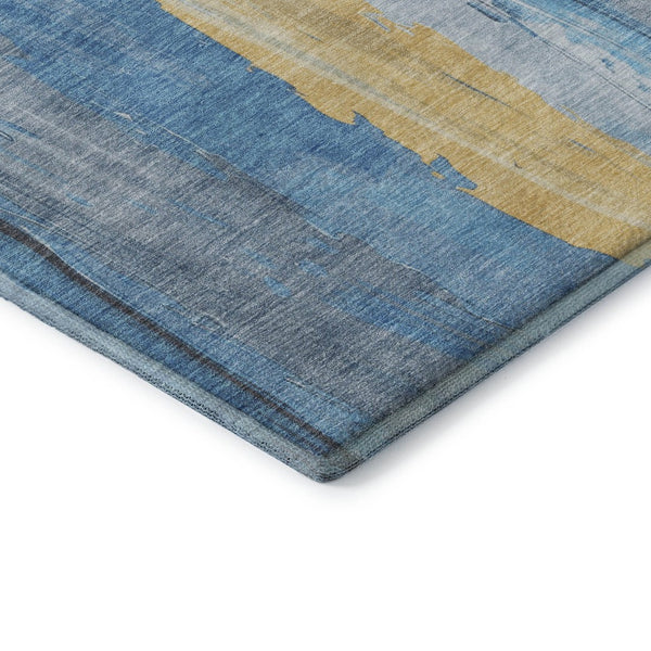 HomeRoots 10' Blue and Gold Abstract Washable Area Rug - Stylish, UV-Protected, Stain-Resistant, Easy-Care Design 705551