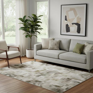 HomeRoots 5' X 8' Coffee and Blue Abstract Washable Area Rug - Kid & Pet Friendly with UV Protection & Style 705553