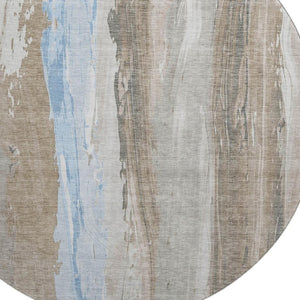 HomeRoots 8' Coffee and Blue Abstract Round Rug - Washable, UV-Protected, Non-Slip - Stylish Home Essential! 705554