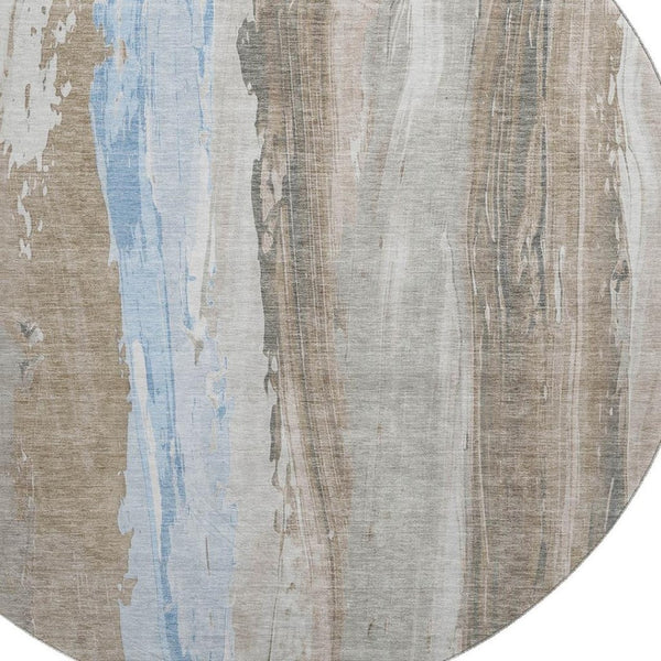 HomeRoots 8' Coffee and Blue Abstract Round Rug - Washable, UV-Protected, Non-Slip - Stylish Home Essential! 705554