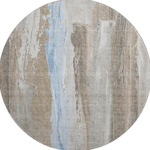 HomeRoots 8' Coffee and Blue Abstract Round Rug - Washable, UV-Protected, Non-Slip - Stylish Home Essential! 705554