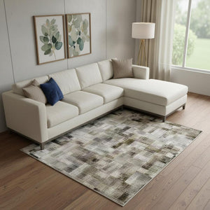 HomeRoots 10' X 14' Abstract Coffee & Blue Area Rug - Washable, UV-Protected, Non-Slip for Modern Homes! 705557