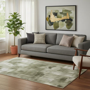 HomeRoots 5' X 8' Olive Green and Blue Abstract Washable Area Rug - Modern Design with UV Protection & Durability 705559