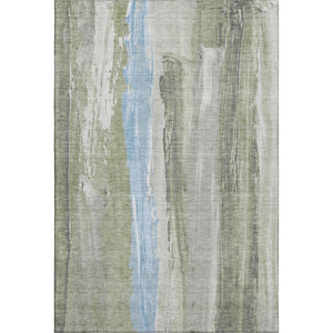 HomeRoots 5' X 8' Olive Green and Blue Abstract Washable Area Rug - Modern Design with UV Protection & Durability 705559
