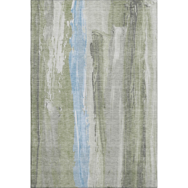 HomeRoots 5' X 8' Olive Green and Blue Abstract Washable Area Rug - Modern Design with UV Protection & Durability 705559