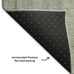 HomeRoots 5' X 8' Olive Green and Blue Abstract Washable Area Rug - Modern Design with UV Protection & Durability 705559
