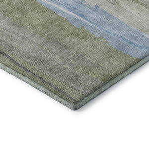 HomeRoots 5' X 8' Olive Green and Blue Abstract Washable Area Rug - Modern Design with UV Protection & Durability 705559