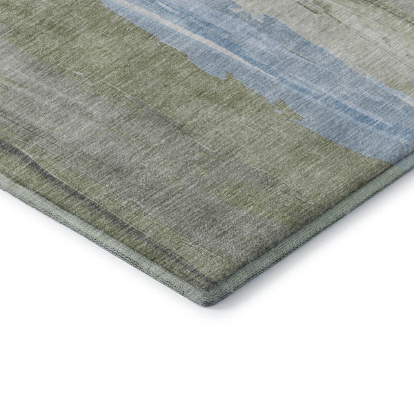 HomeRoots 5' X 8' Olive Green and Blue Abstract Washable Area Rug - Modern Design with UV Protection & Durability 705559