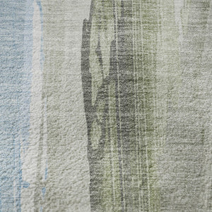 HomeRoots 5' X 8' Olive Green and Blue Abstract Washable Area Rug - Modern Design with UV Protection & Durability 705559