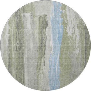 HomeRoots 8' Washable Round Rug in Olive Green & Blue Abstract Design - UV Protected, Durable & Stylish! 705560