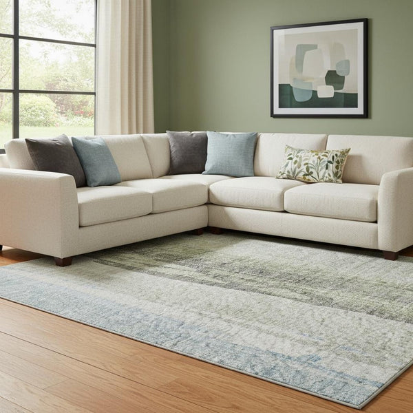 HomeRoots 8' X 10' Olive Green & Blue Abstract Washable Area Rug - UV Protected, Durable & Stylish Design 705561