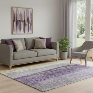 HomeRoots 5' X 8' Vibrant Purple and Gold Abstract Area Rug - Washable, UV-Protected, Non-Slip Design! 705565