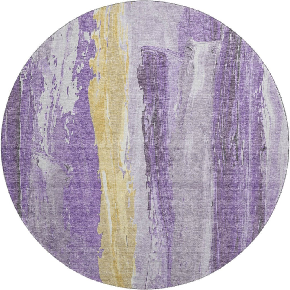 HomeRoots 8' Purple And Gold Abstract Round Rug – Washable, UV-Protected, Durable for Homes with Kids & Pets 705566