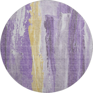 HomeRoots 8' Purple And Gold Abstract Round Rug – Washable, UV-Protected, Durable for Homes with Kids & Pets 705566