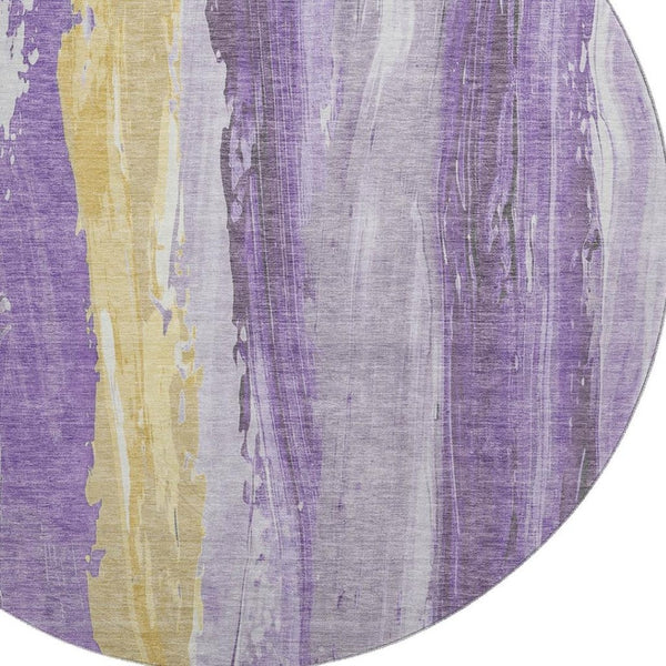 HomeRoots 8' Purple And Gold Abstract Round Rug – Washable, UV-Protected, Durable for Homes with Kids & Pets 705566