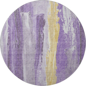 HomeRoots 8' Purple And Gold Abstract Round Rug – Washable, UV-Protected, Durable for Homes with Kids & Pets 705566