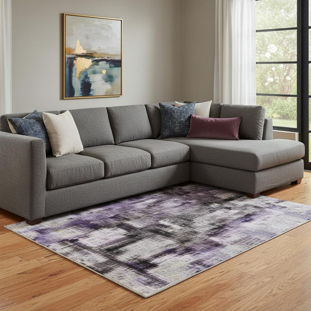 HomeRoots 8' X 10' Abstract Purple and Gold Washable Area Rug with UV Protection for Modern Living Spaces 705567