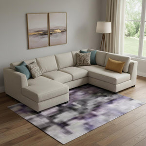 HomeRoots 9' X 12' Vibrant Purple and Gold Abstract Area Rug – Washable, UV-Protected, Non-Slip Backing! 705568