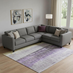 HomeRoots 10' X 14' Purple and Gold Abstract Area Rug - Washable, UV Protected, Durable, Modern Design for Homes 705569