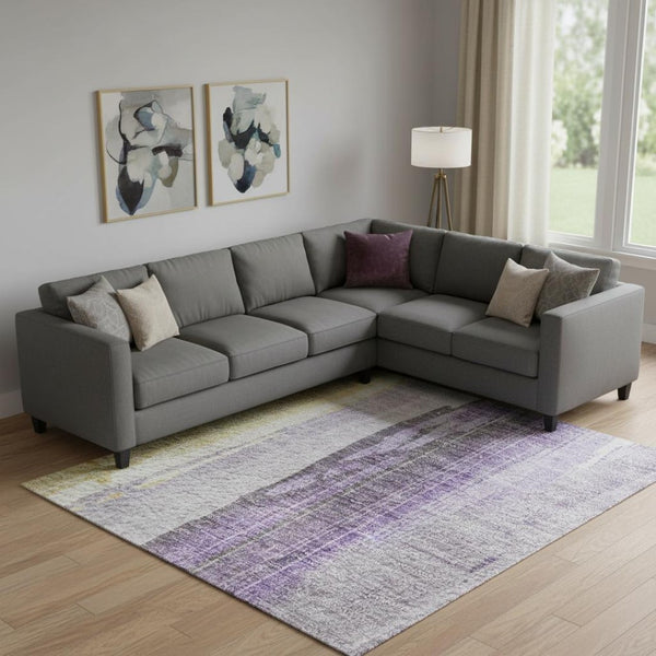 HomeRoots 10' X 14' Purple and Gold Abstract Area Rug - Washable, UV Protected, Durable, Modern Design for Homes 705569