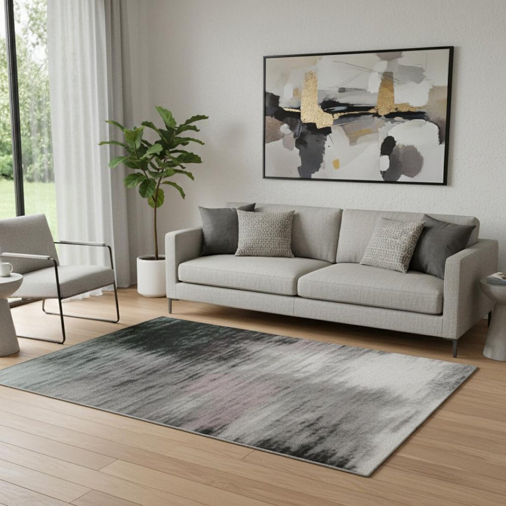 HomeRoots 5' X 8' Sage and Blush Abstract Area Rug - Washable, UV Protected, Elegant Design for High Traffic Spaces 705571