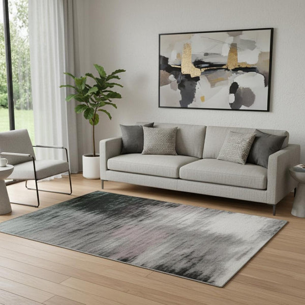 HomeRoots 5' X 8' Sage and Blush Abstract Area Rug - Washable, UV Protected, Elegant Design for High Traffic Spaces 705571