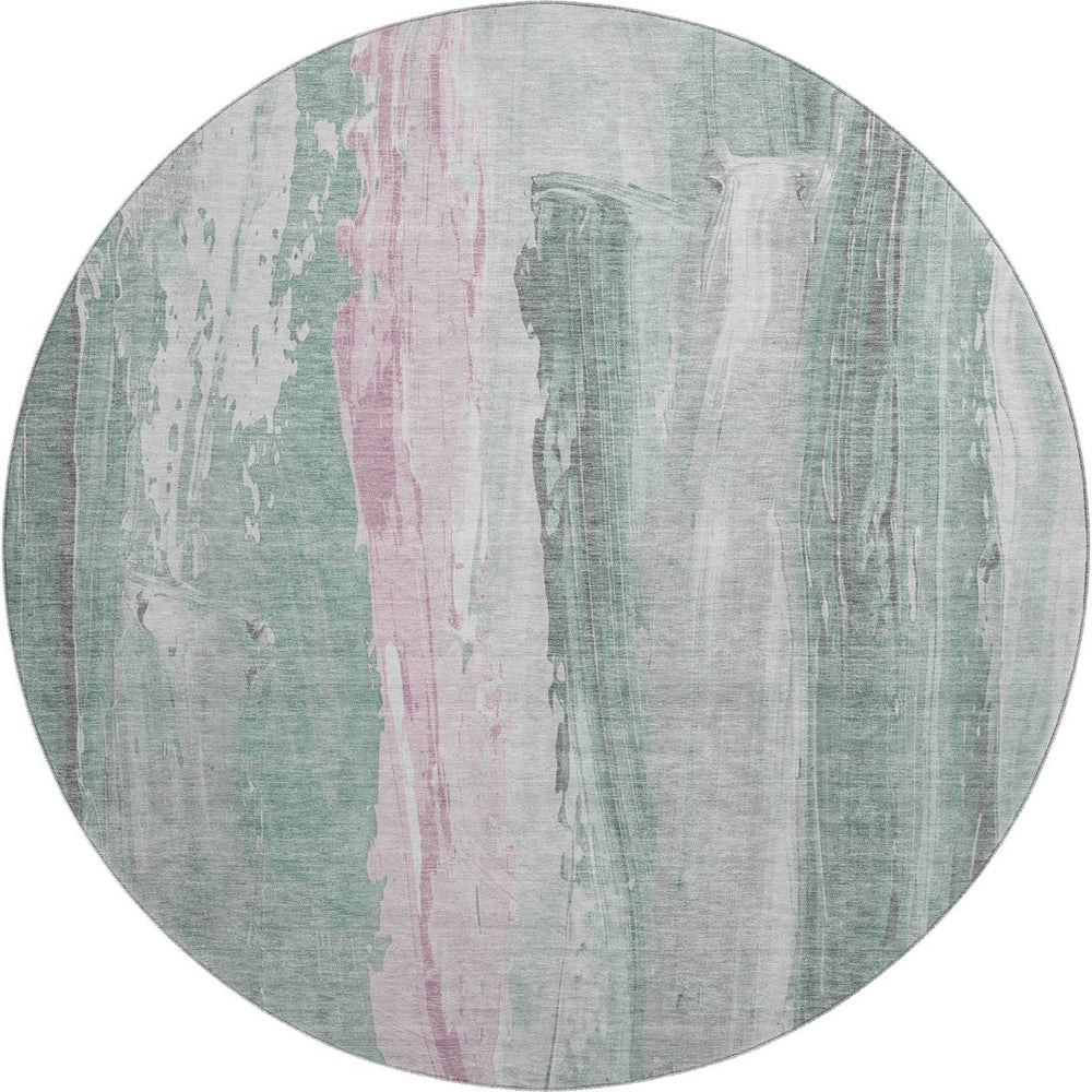 HomeRoots 8' Sage and Blush Abstract Round Rug - Washable, UV-Protected, Modern Design for High-Traffic Areas 705572
