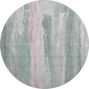 HomeRoots 8' Sage and Blush Abstract Round Rug - Washable, UV-Protected, Modern Design for High-Traffic Areas 705572