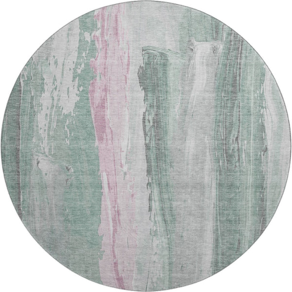 HomeRoots 8' Sage and Blush Abstract Round Rug - Washable, UV-Protected, Modern Design for High-Traffic Areas 705572