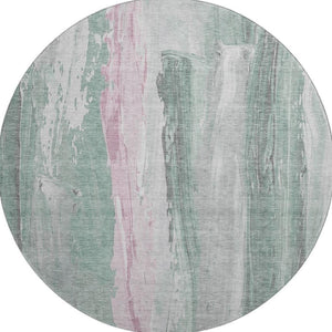 HomeRoots 8' Sage and Blush Abstract Round Rug - Washable, UV-Protected, Modern Design for High-Traffic Areas 705572
