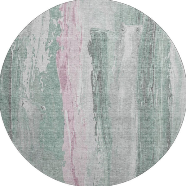 HomeRoots 8' Sage and Blush Abstract Round Rug - Washable, UV-Protected, Modern Design for High-Traffic Areas 705572