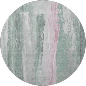 HomeRoots 8' Sage and Blush Abstract Round Rug - Washable, UV-Protected, Modern Design for High-Traffic Areas 705572