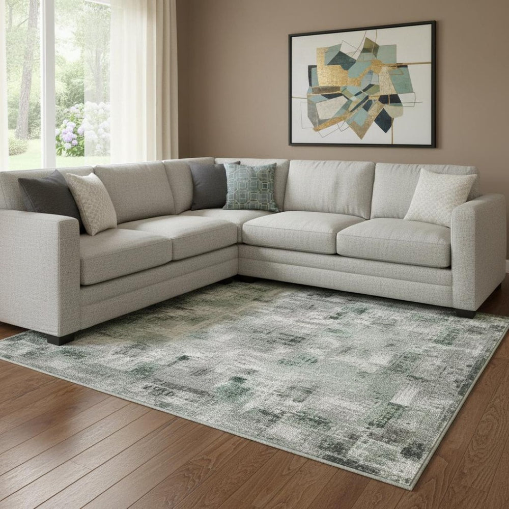 HomeRoots 8' X 10' Sage and Blush Abstract Area Rug - Washable, UV-Protected, Stylish, and Durable for Homes 705573