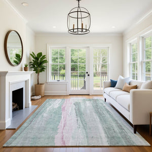 HomeRoots 9' X 12' Sage and Blush Abstract Area Rug - Durable, Washable, UV-Protected, Ideal for High-Traffic Spaces 705574