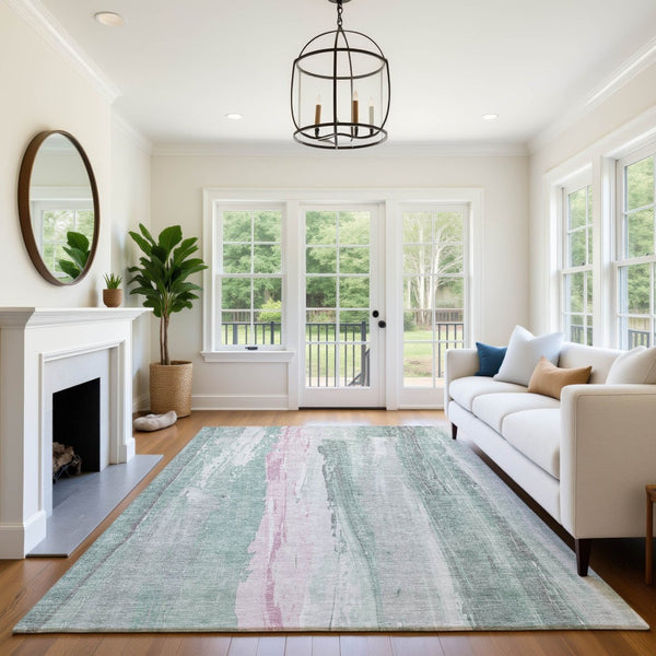 HomeRoots 9' X 12' Sage and Blush Abstract Area Rug - Durable, Washable, UV-Protected, Ideal for High-Traffic Spaces 705574
