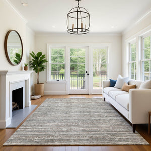HomeRoots 5' X 8' Beige and Taupe Striped Washable Area Rug - Durable, Stylish, UV-Protected for Any Room 705577