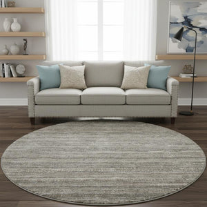HomeRoots 8' Beige and Taupe Striped Washable Round Rug with UV Protection for Easy Care in High-Traffic Areas 705578