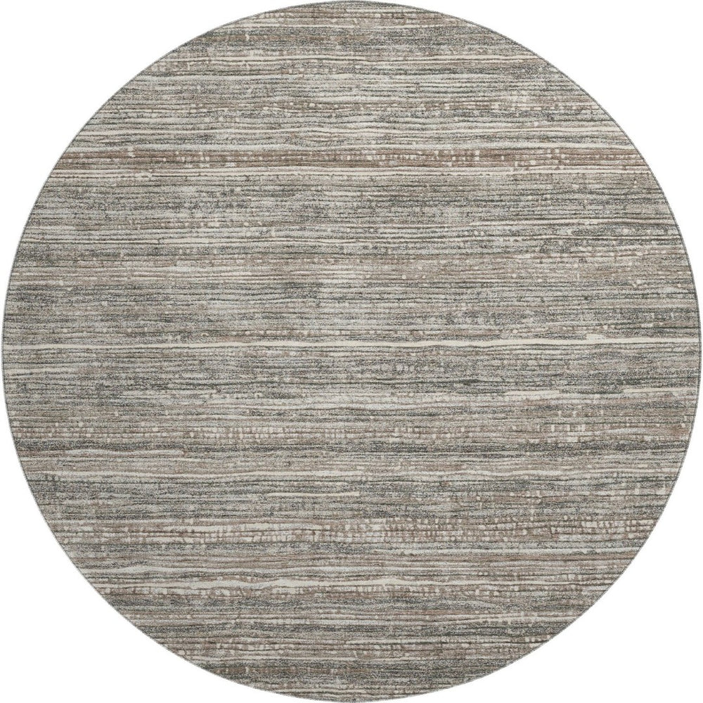 HomeRoots 8' Beige and Taupe Striped Washable Round Rug with UV Protection for Easy Care in High-Traffic Areas 705578
