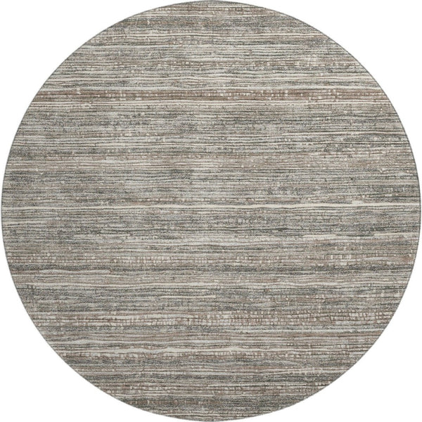 HomeRoots 8' Beige and Taupe Striped Washable Round Rug with UV Protection for Easy Care in High-Traffic Areas 705578